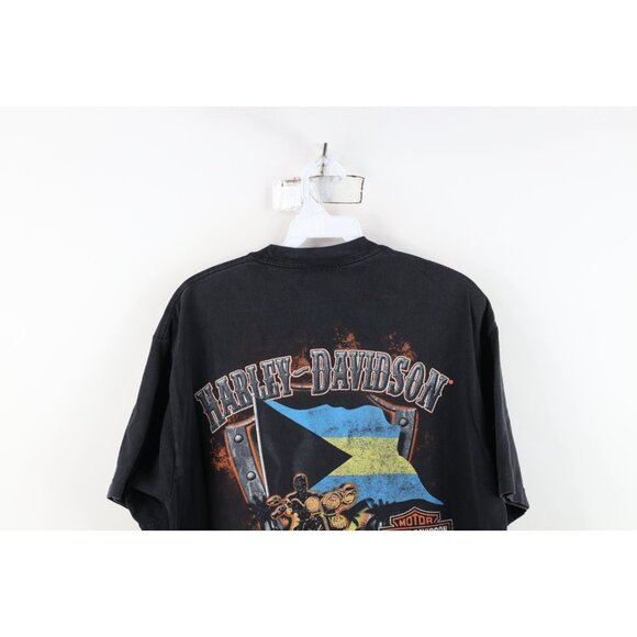 Vintage Y2K Harley Davidson Mens Large Faded Spell Out Bahamas T-Shirt Black - Picture 14 of 15